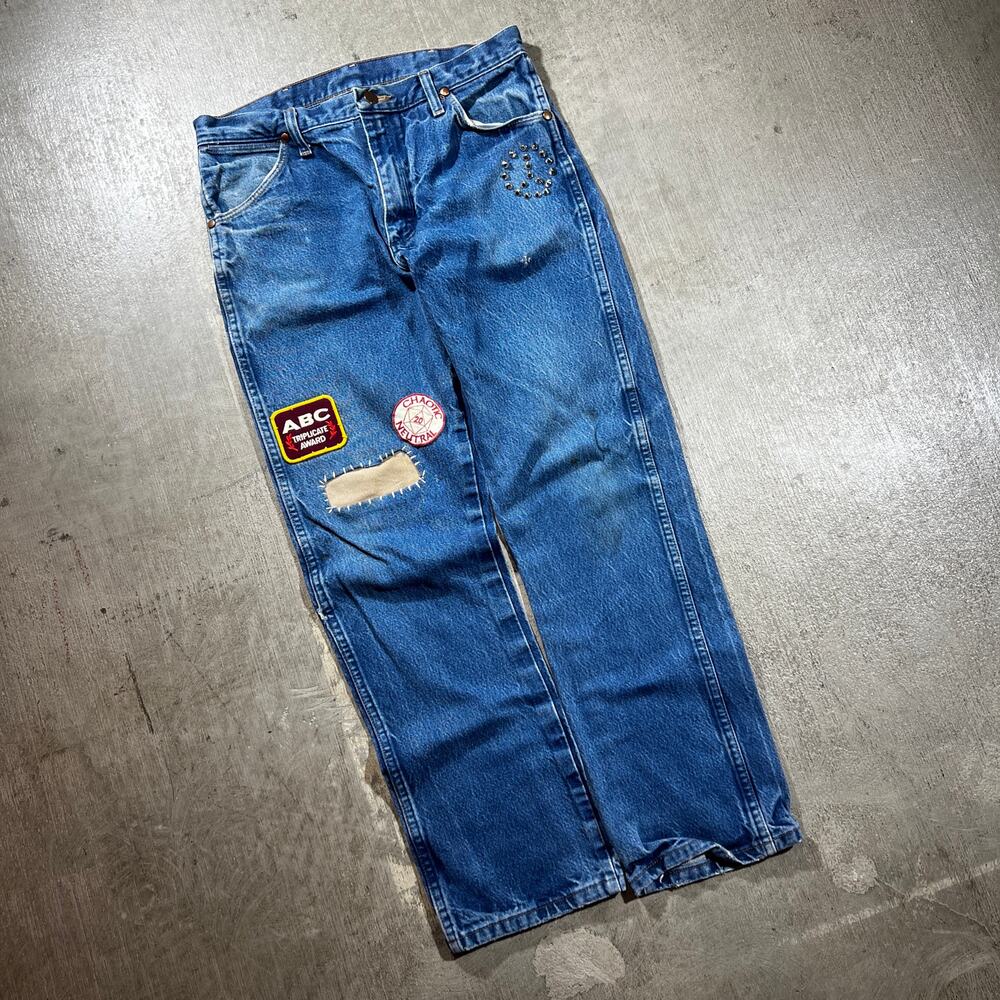 Y2k Wrangler 13mwz Custom Patched Jeans 32x30 Custom Hand-Stitched Work